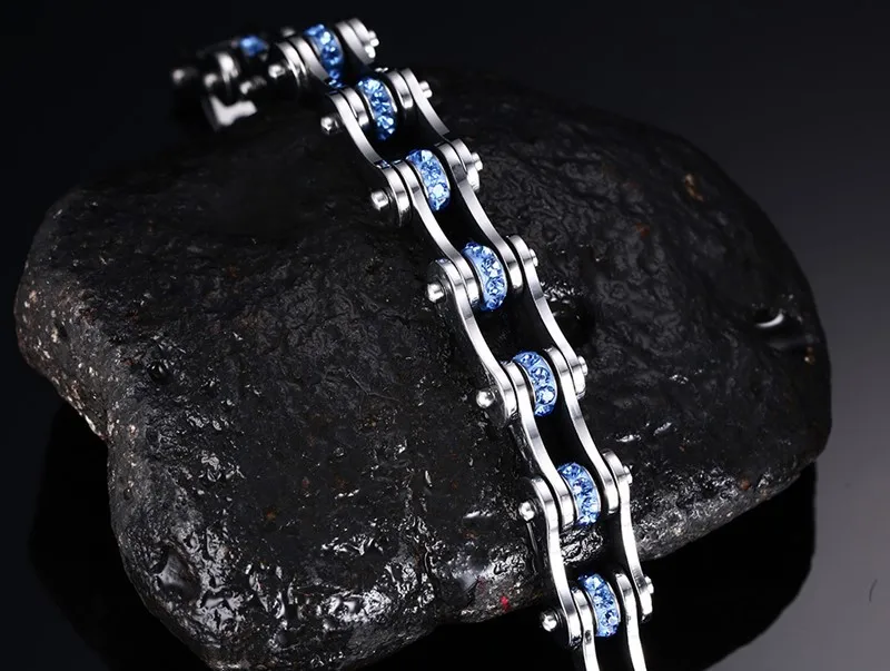 

QWC LN85 blue 23cm stainless steel bangle hot sell popular bracelet man single steel material Locomotive chain