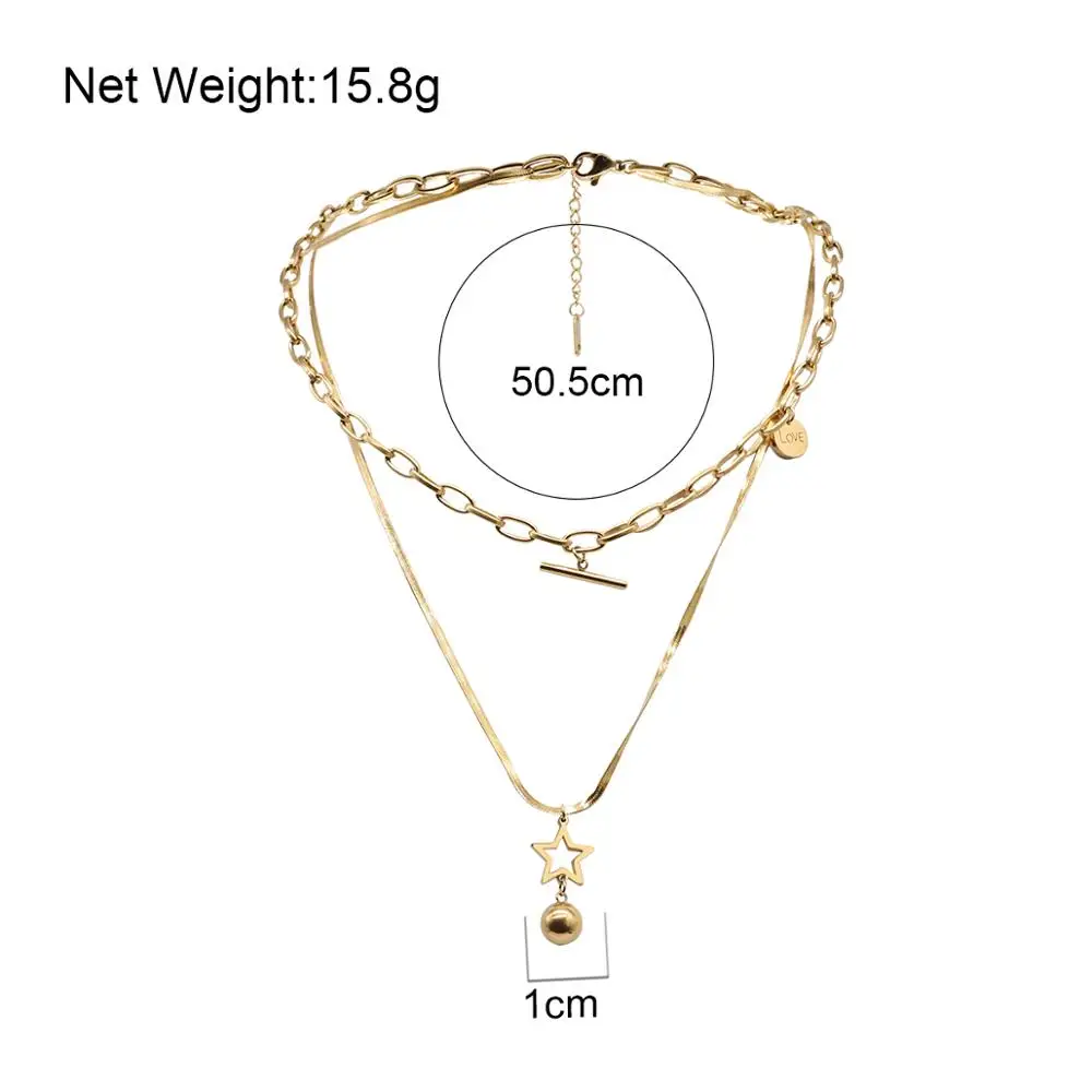 

Lifefontier Stylish Layered Stainless Steel Pendant Star Ball Necklace for Women Metal Texture Choker Necklace Chain Couple Gift