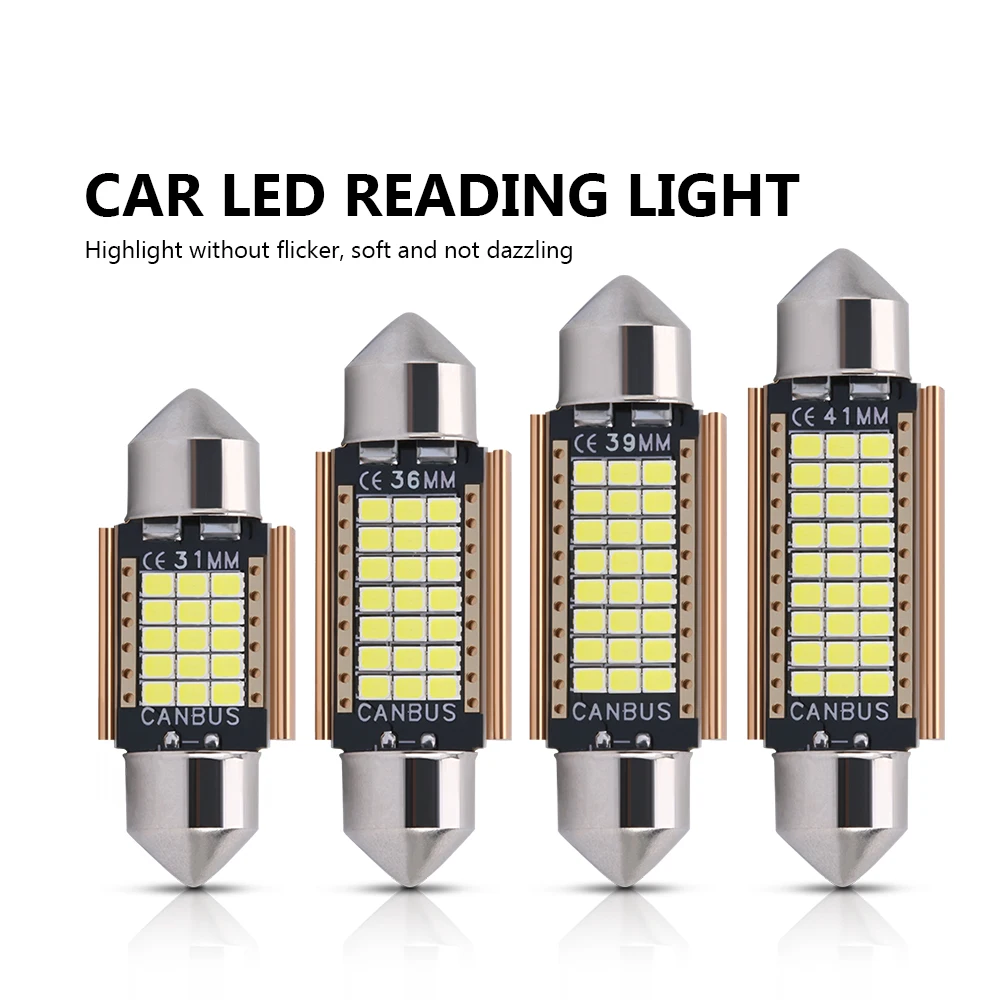1X 12V 15V C10W C5W LED Canbus Festoon 31mm 36mm 39mm 41mm For Car Bulb Reading Light License Plate Lamp 6000K White Free Error