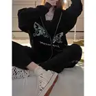 Y2K модные толстовки большого размера с графическим принтом бабочки на молнии E-girl 90-х уличная одежда со стразами серая длинная куртка весенне-осенние Топы