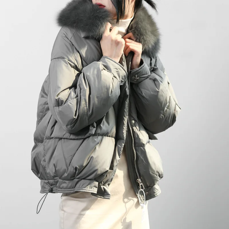 

Winter 90% White Duck Down Fashion Casual Zipper Fur Collar Womens Down Jacket Coat Clothes