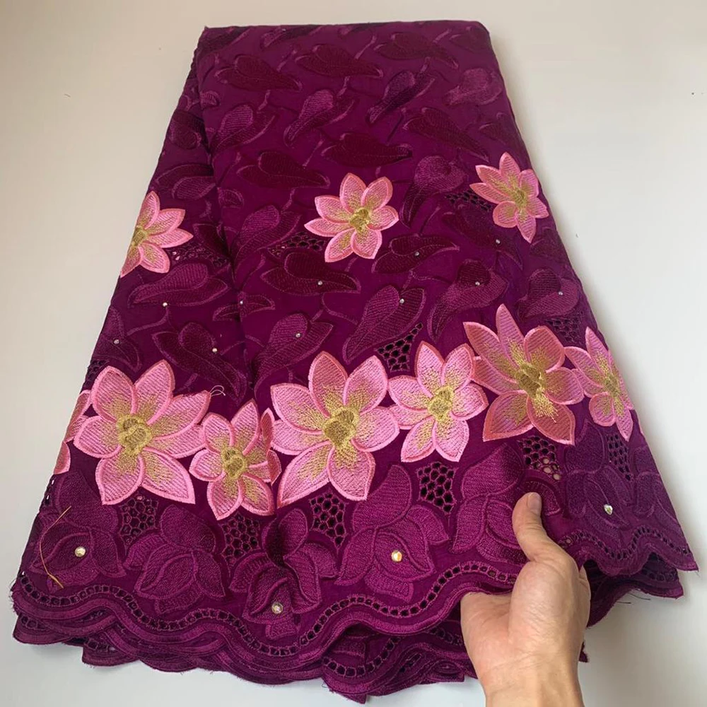 

Nigerian Embroidery 100% Cotton Dry African Lace Fabric 2021 High Quality Swiss Voile Lace In Switzerland Magenta Dubai Material