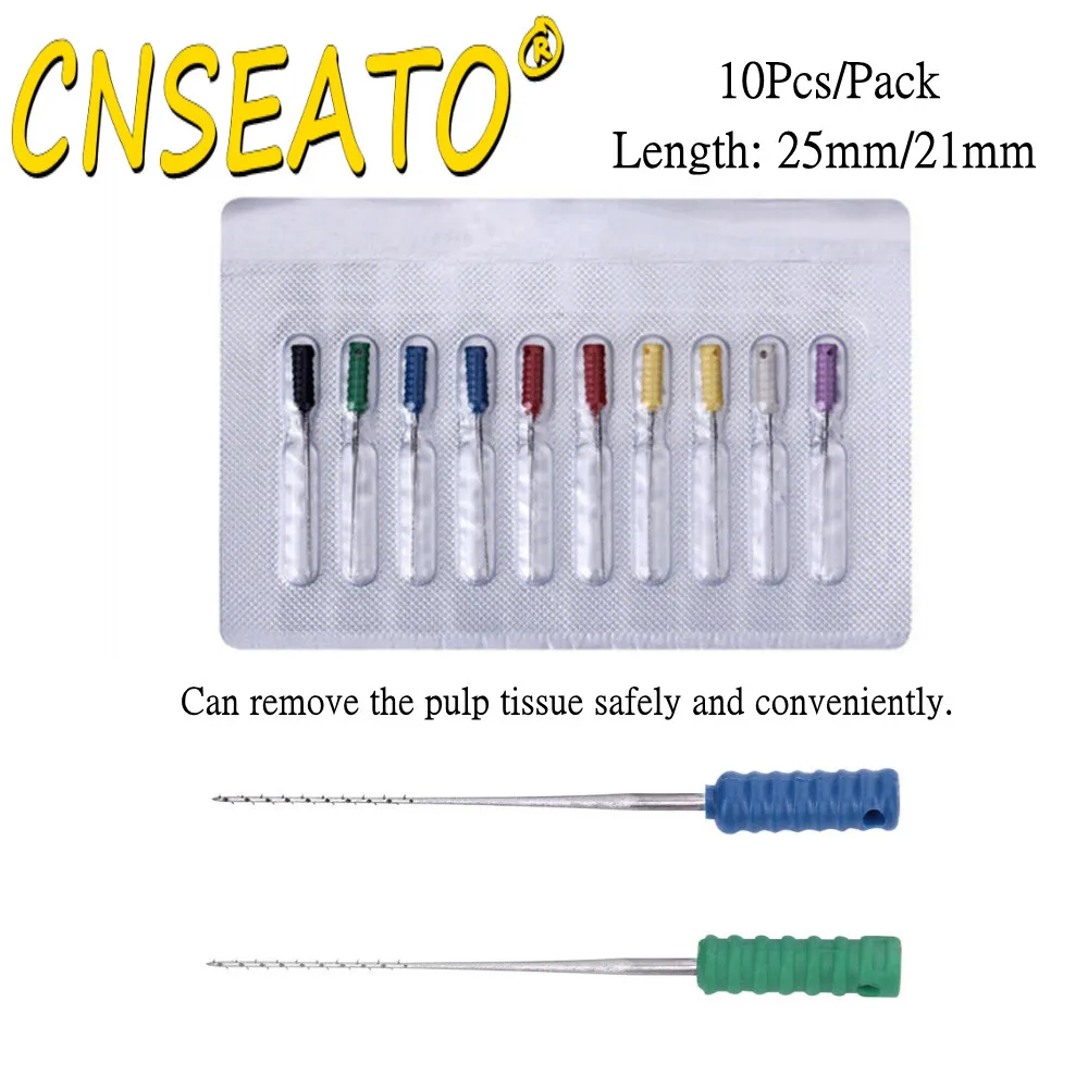 

10Pcs Dental Endo Root Canal Cleaning Broaches Barbed Hand Use Files Dentistry Tool Smooth Handled Pulp Removal Needle 25mm 21mm