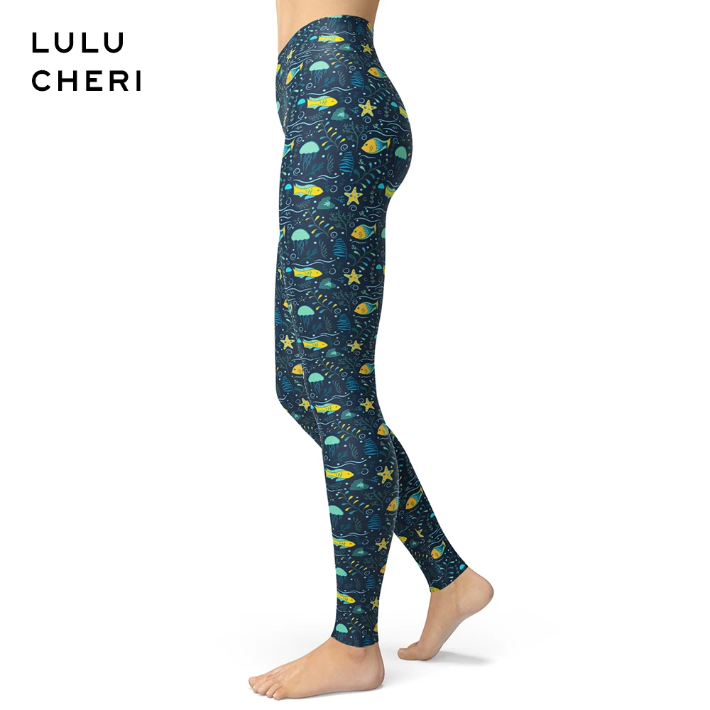 Женские леггинсы с принтом Морская жизнь синие пикантные мягкие облегающие