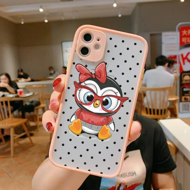 

Cute Owl Hearts Lover Simple Matte Bumper Phone Case For iphone12 11 Pro Max X XS Max XR 7 8 Plus 12mini Shockproof Cover