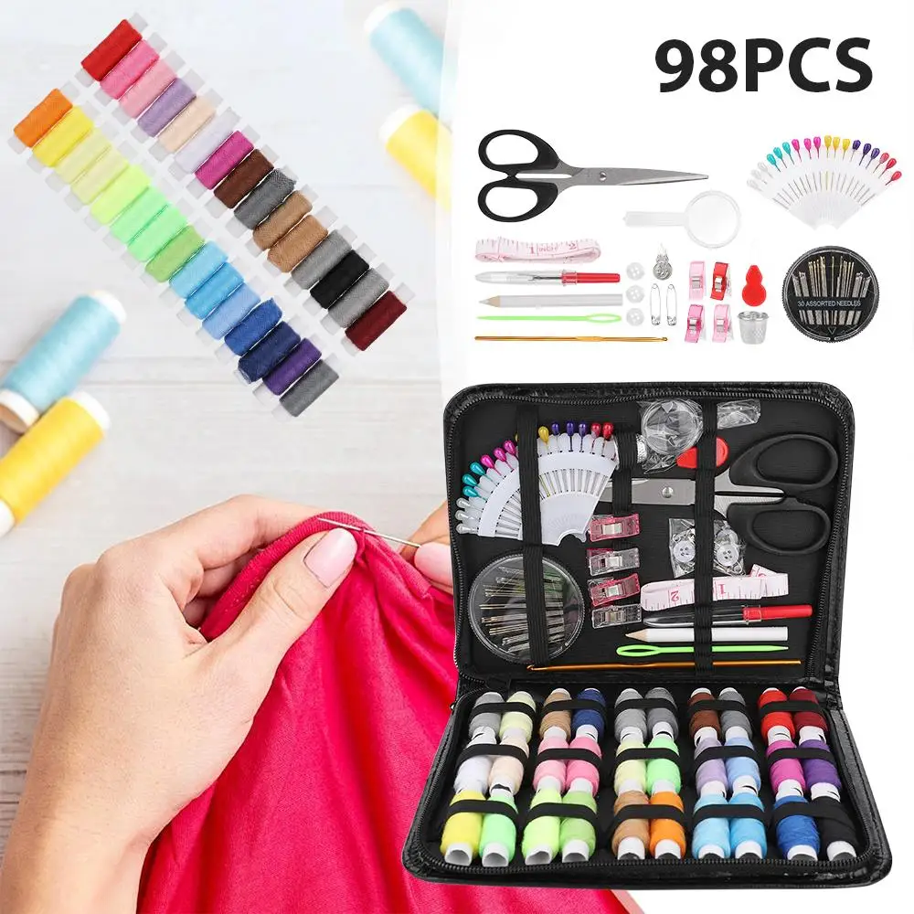 

Sewing Kit Thread Needles Premium Convenient with PU Case 98pcs/Set Clothing Button Emergency Repairs Sewing Tool Craft