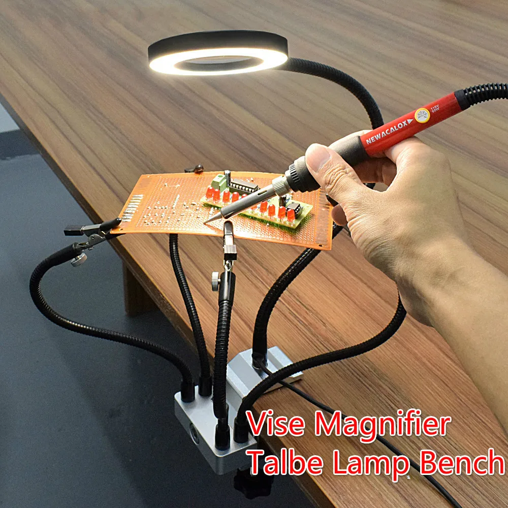 

LED 3X лупа Настольная лампа с зажимом для пайки вспомогательная ручная паяльная станция USB 5 шт. гибкие руки сторонний инструмент