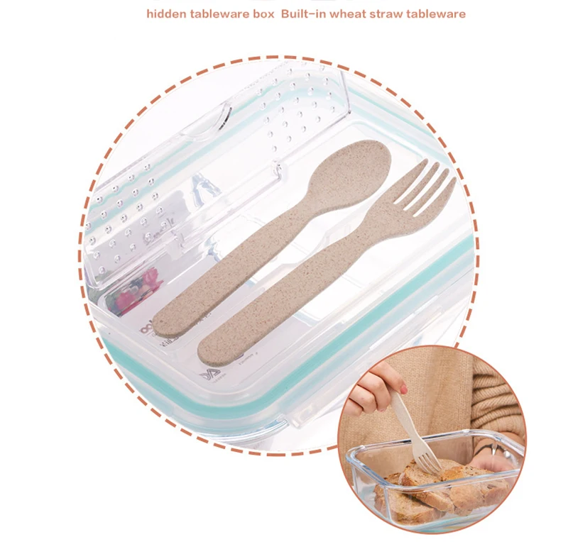 Корейский стиль Коробки для обедов стеклянный микроволновый бенто ланч бокс Еда