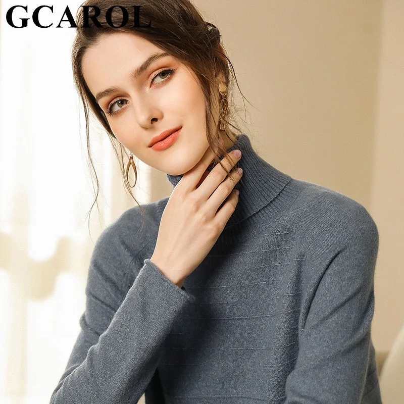 GCAROL Autumn Winter Women Turtleneck 30% Wool Sweater Split Bottom Casual Oversize Cashmere Short Jumper OL Elegant Pullover | Женская