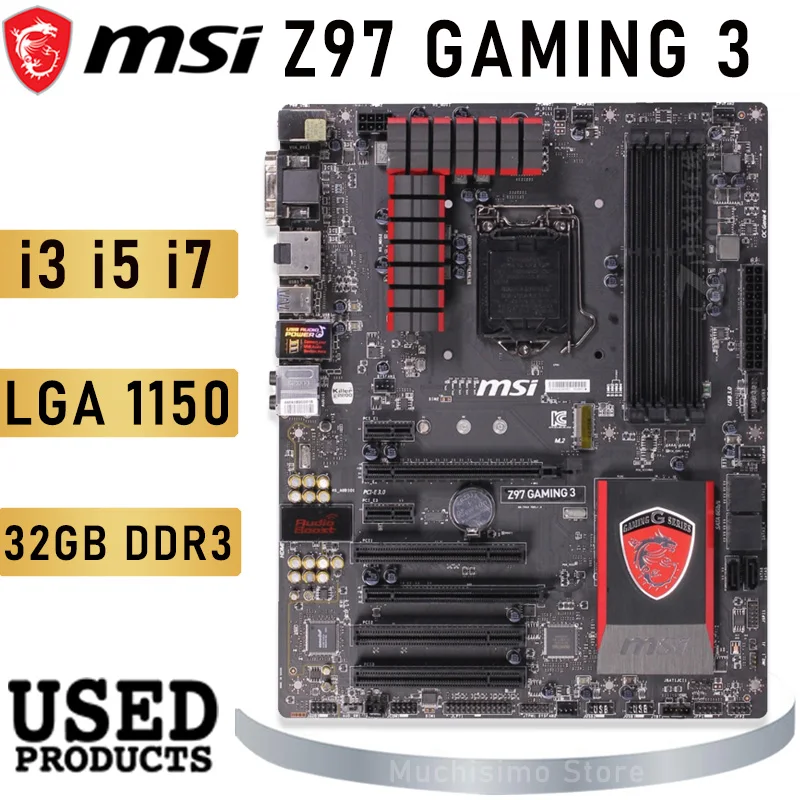 

Материнская плата LGA 1150 MSI Z97 GAMING 3 i7 i5 i3 Intel CPU PCI-E 3,0 M.2 CrossFireX Intel Z97 игровая материнская плата 1150 Z97 использованная ATX