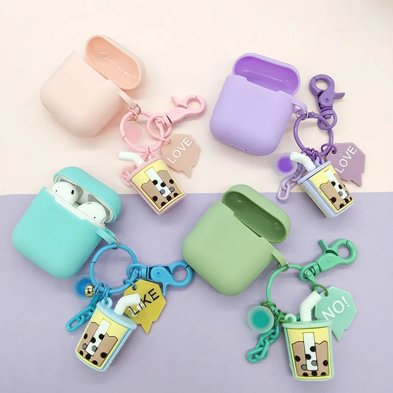 Cute Sweet Milk Tea Keychain Silicone Earphone Case for Apple Airpods Accessories Bluetooth Headset Charger Box Protect Cover |