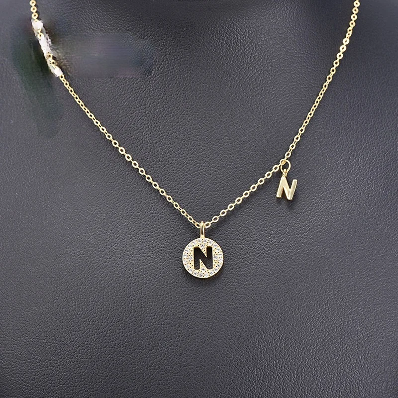 

N letter necklace women's 925 pure silver simple niche design sense clavicle chain jewelry