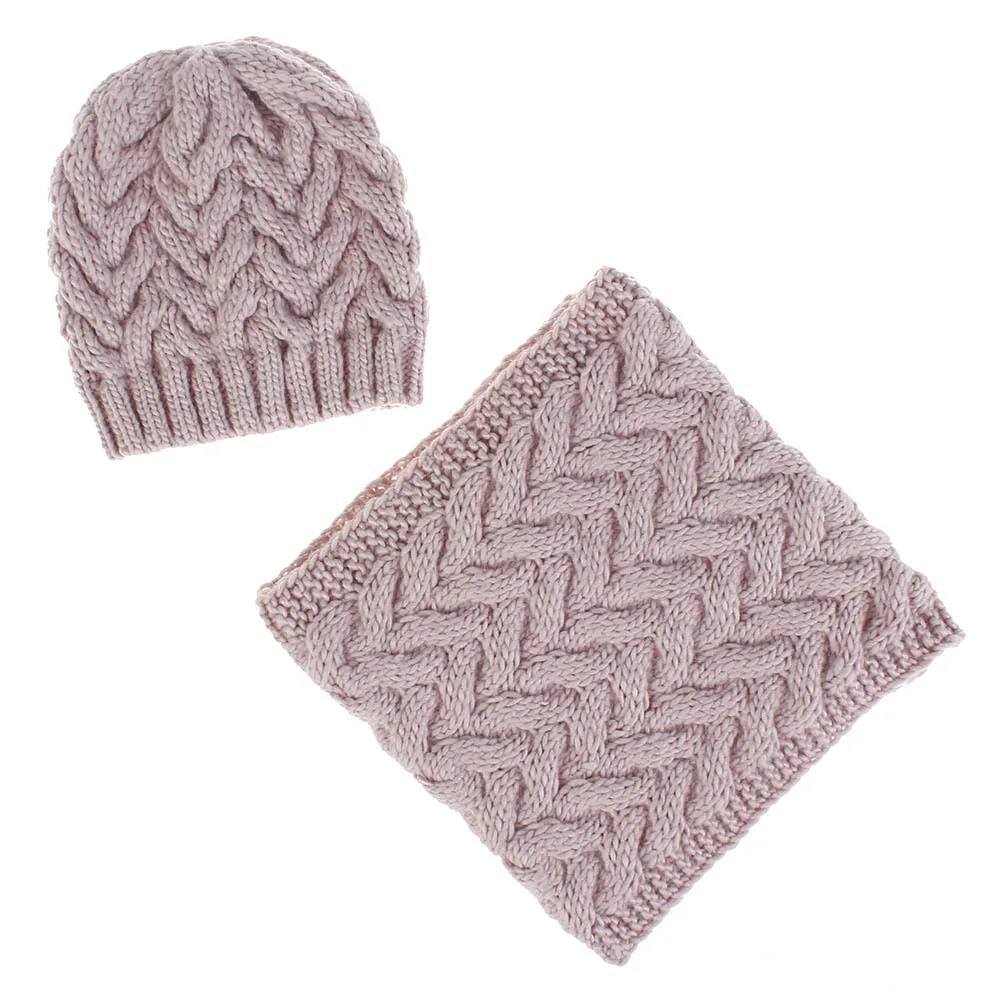 Pink Модная женская вязаная шерстяная шляпа, уличная теплая многофункциональная шапка, шарф, толстые зимние аксессуары, шапка и шарф для девочек - Цвет: Pink