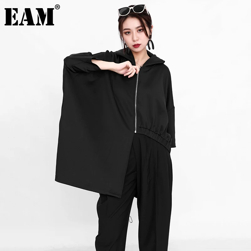 

[EAM] Свободная приталенная куртка оверсайз с капюшоном и длинным рукавом, Женское пальто, Модное демисезонное 2021 1A52301