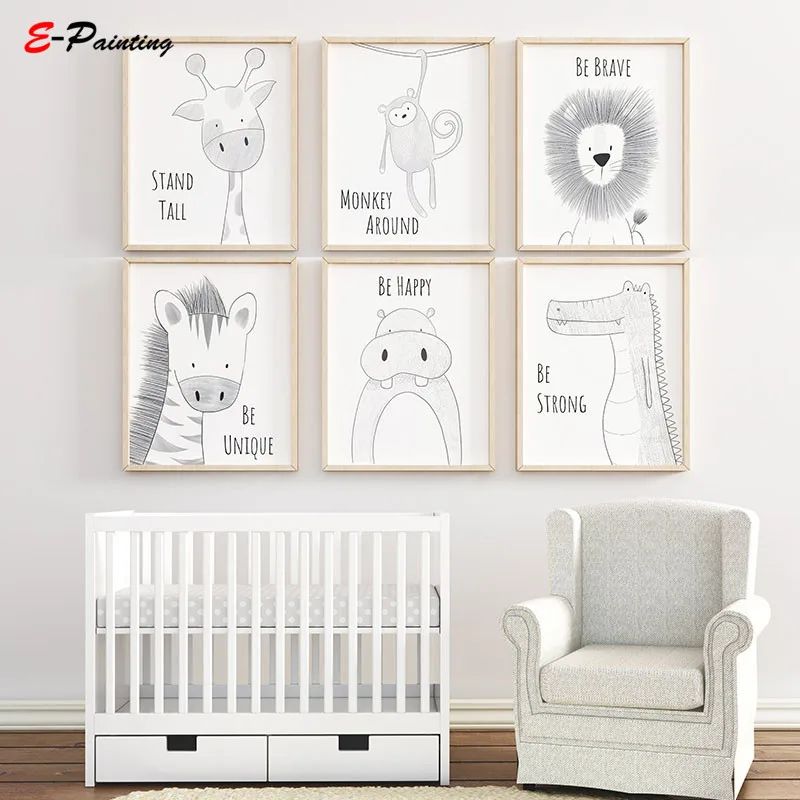 Современный холст картина сафари питомник черный и белый Декор животных Цитата