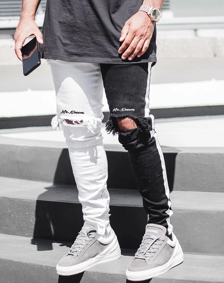 

Men Stylish Ripped Jeans Pants Biker Skinny Slim Straight Frayed Denim Trousers New Fashion Skinny Jeans Men Clothes