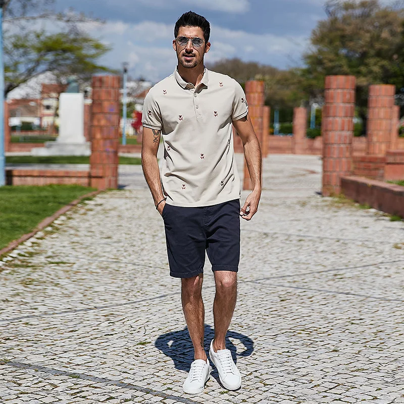 Рубашка-поло KUEGOU мужская с вышивкой медведя модная Удлиненная рубашка-поло