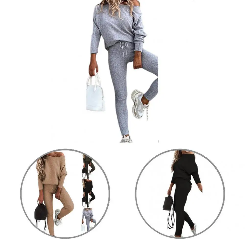 

Осенне-зимний однотонный стильный топ с косым воротником и брюки, Женский свитшот, спортивные брюки с длинным рукавом для повседневной носк...