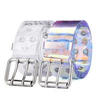 2022 transparent two row pvc belt women fashion laser invisible square pin buckle multihole dazzling belts for ladies waistband