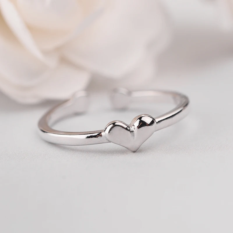 

Hot Sale 925 Sterling Silver Heart Ring For Women Original Fine Jewelry Gift Open Adjustable Finger Ring
