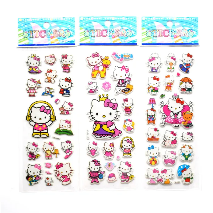 Hello Kitty 3 шт Пузырьковые наклейки 3D пена мультфильм анимация вокруг детей милые наклейки Пуффи наклейки детские игрушки Сделай Сам девочки подарок на день рождения - Цвет: Hello Kitty