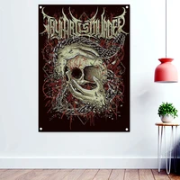 rock and roll skull art poster polyethylene hanging cloth heavy metal music banner canvas painting flags with four metal buckle