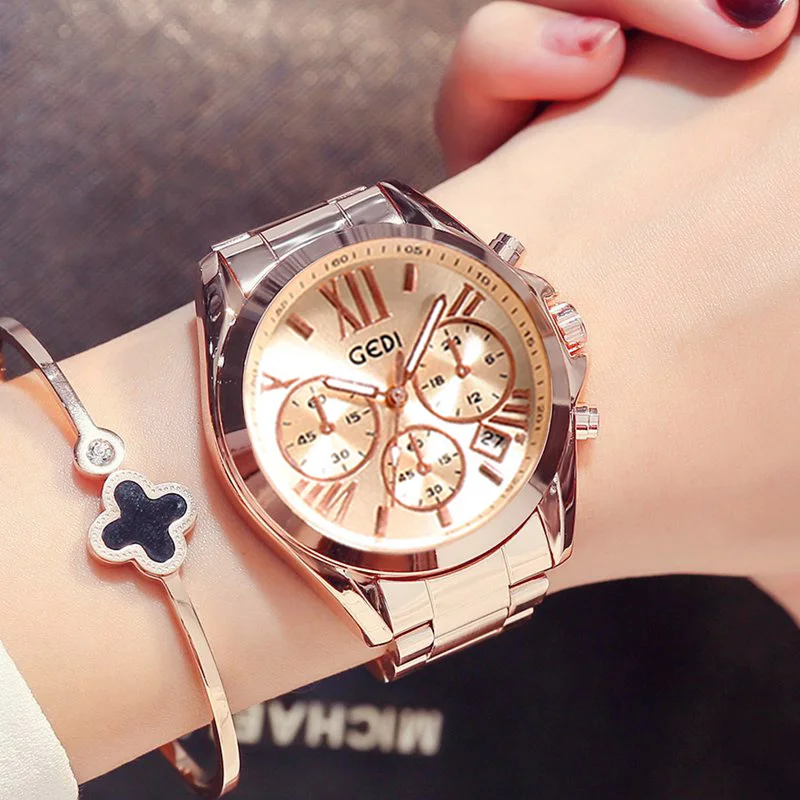 

Luxury Rose Gold Women Casual Watch Waterproof Calendar Unique Quartz Business Dress Watches for Female Golden Lady Clock