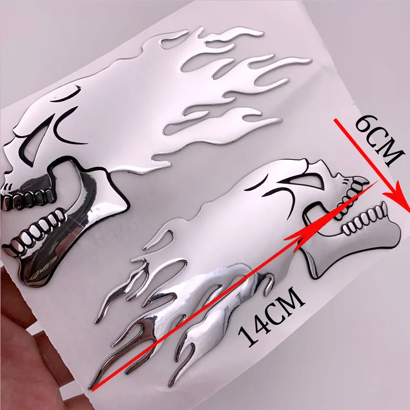 

2Pcs/Pair Silver Fire 3D Ghost Skull Head Auto Motorcycle Car Sticker Emblem Decals