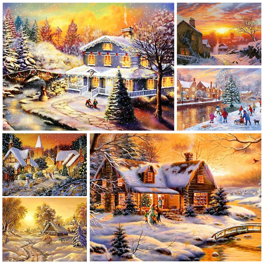 

5D DIY Diamond Painting Snow Scene Full Diamond Embroidery Buildings In Snow Cross Stitch Kit Mosaic Home Decoration Art Gifts