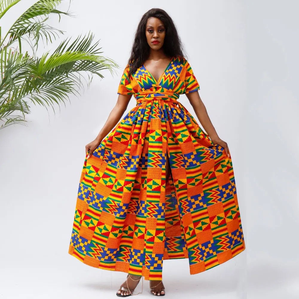 

African Dresses For Women kente print wax dresses cotton print long dresses african clothes new fashion women wedding dresses