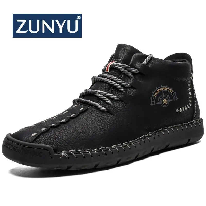 ZUNYU/Новые мужские ботинки зимние теплые зимние ботинки на меху мужская обувь модные мужские зимние кожаные ботильоны размер 38-48