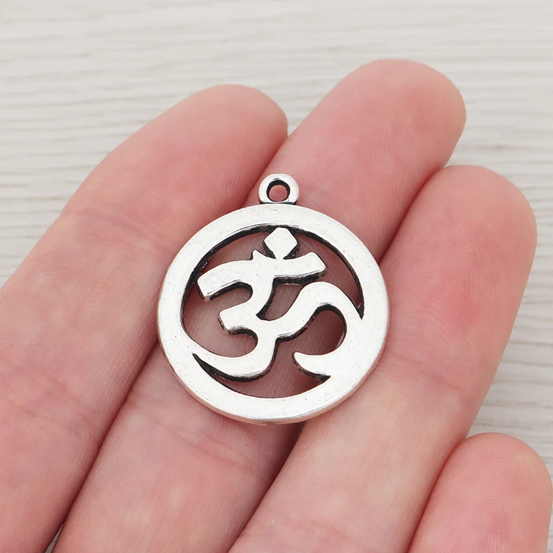 

5 x Tibetan Silver OHM AUM YOGA SYMBOL Charms Pendants 2 Sided for Necklace Jewelry Making Accessories