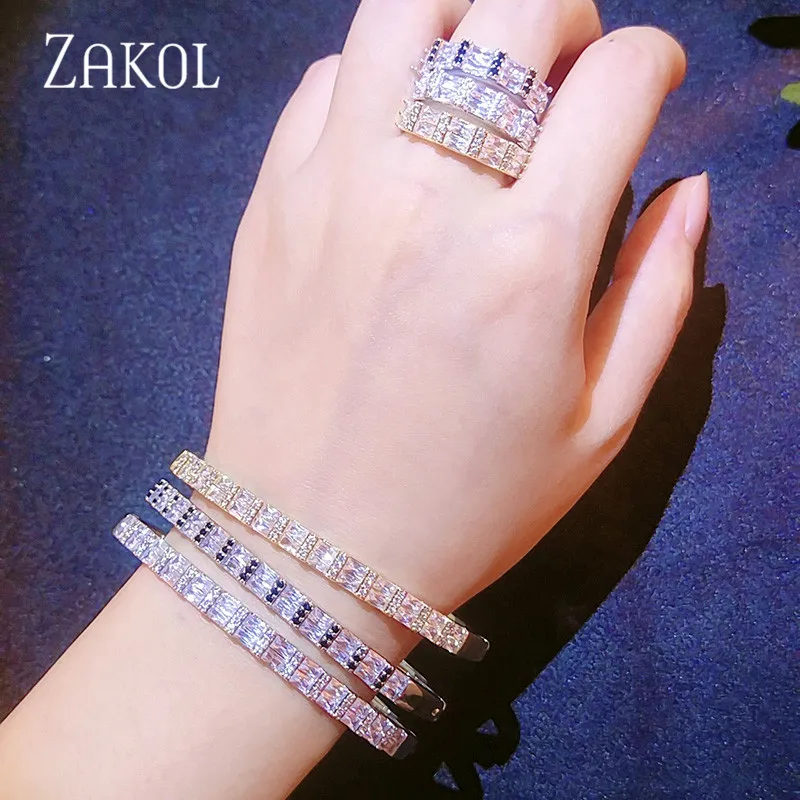 Новое поступление Классические свадебные ювелирные изделия ZAKOL с кубическим