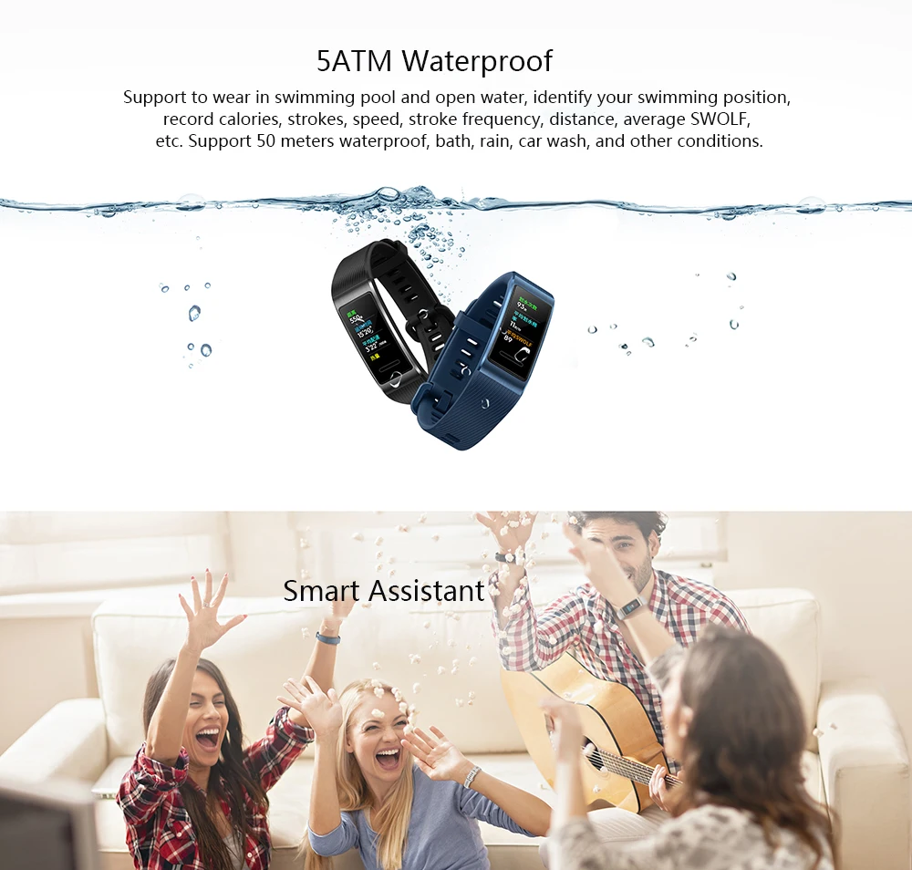 HUAWEI Band 3 фитнес-браслет 0,95 дюйма AMOLED цветной экран 120*240 BT 4,2 Встроенный независимый gps умный браслет в режиме реального времени