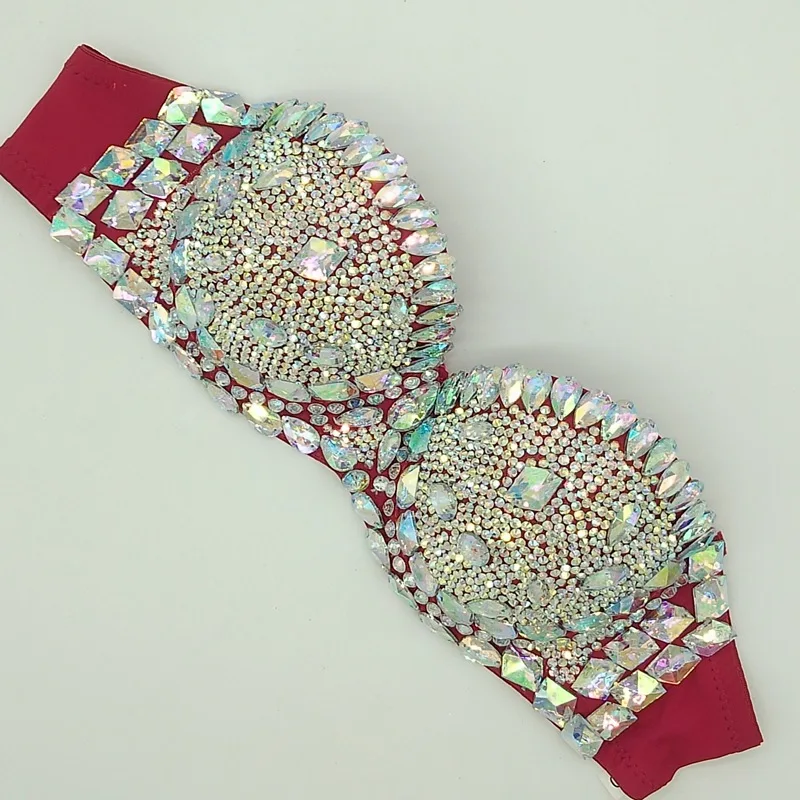 Women Rhinestones Bra Bling Crystal Diamond Bikini Stage Wear Sexy Nightclub Bar DJ Dancer Performance Costume Underwear