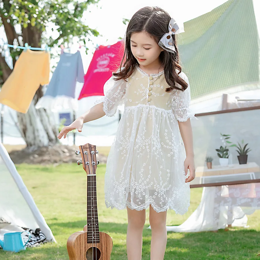 

2021 New Korean Parent-child summer clothing girl lace mesh princess dress Western style small gift dress