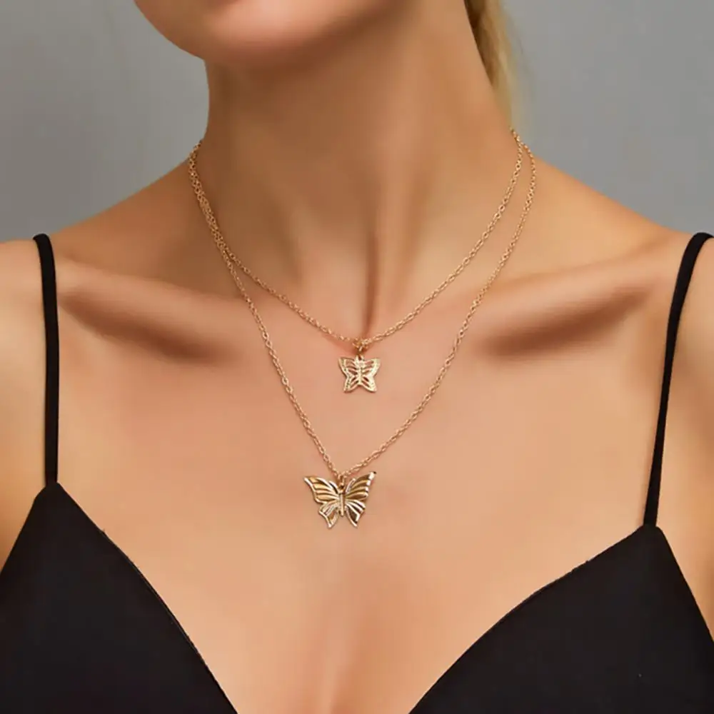 

Модные туфли-лодочки особой внешний вид колье ювелирное изделие Двухслойное ожерелье полые бабочка подвеска для женщин длинное Массивное ...