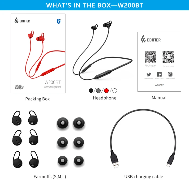 EDIFIER W200BT(SE) беспроводные наушники Bluetooth 5,0 IPX4 Номинальная Водонепроницаемость 7 часов воспроизведения Магнитная функция bluetooth наушники