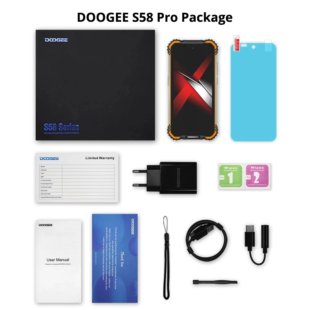 

DOOGEE S58 Pro 5.71"FHD+Display Smartphones MT6763T IP68/IP69K Waterproof Mobile Phones 4GB+64GB 5180mAh NFC Rugged Cellphones