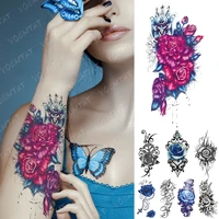waterproof temporary tattoo sticker lily blue rose tattoos totem flower gem lace body art arm fake sleeve tatoo women men