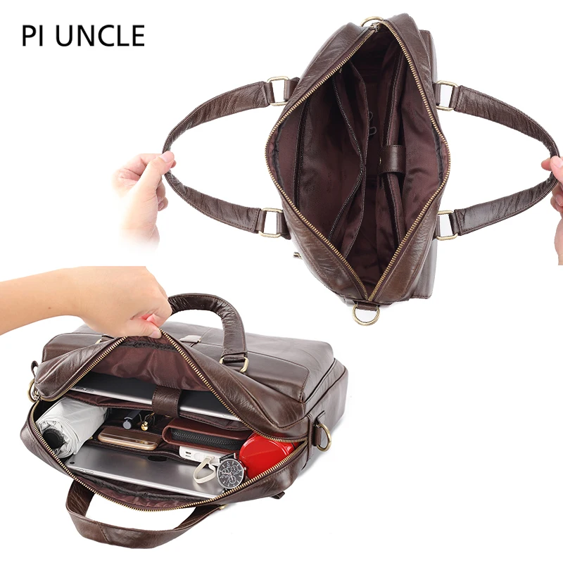 Мужской деловой портфель из натуральной кожи Офисная сумка с замком винтажная