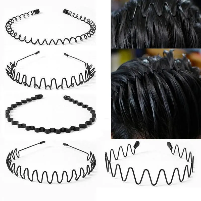 Fashion Black Metal Hairband Waved Style Alice Sports Solid Hair Bands 5 Styles Casual Adult Headwear Men Women Unisex Hair Band