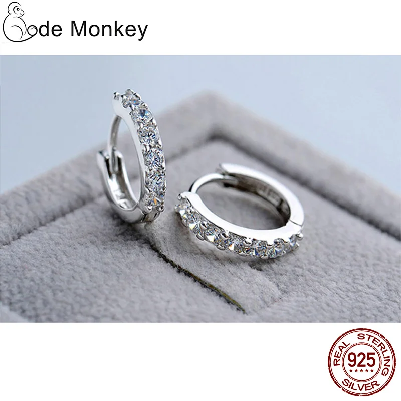 CodeMonkey,, настоящее 925 пробы, серебряные, Кристальные, круглые серьги для женщин, изготовление ювелирных изделий, подарок на свадьбу, вечеринку, помолвку, E024