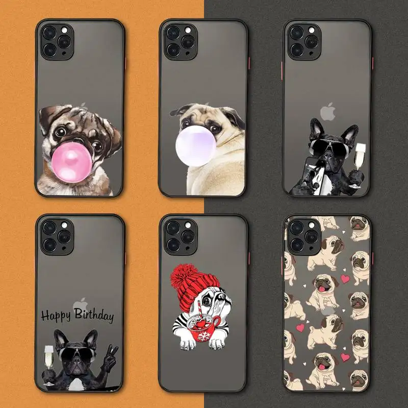 

Cute dog puppy Pug Bulldog blowing balloon Phone Case black matte transparent For iPhone 7 8 x xs xr 11 12 pro plus mini max