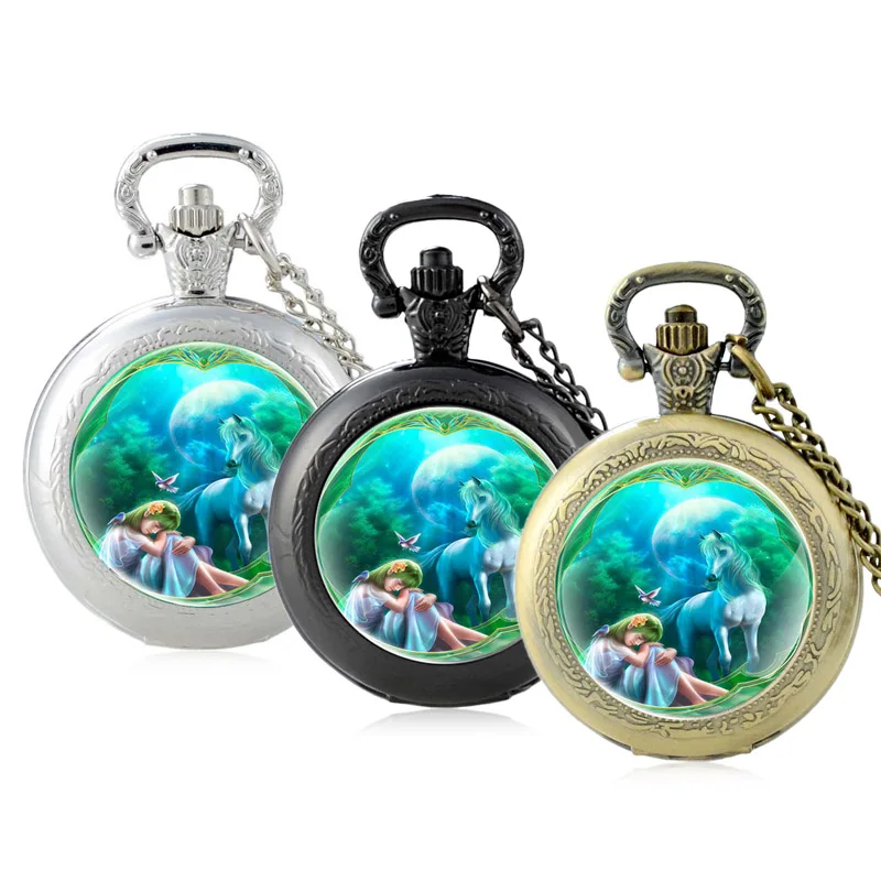 Модные часы с изображением таинственной девушки и единорога стеклянный кабошон