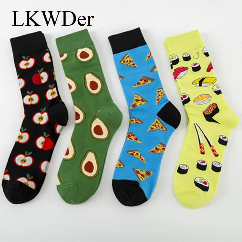 

LKWDer 5 Pairs Mens Socks New Colorful Tide Gourmet Casual Cotton Happy Socks Street Trend Long Tube Sox Meias Calcetines Hombre