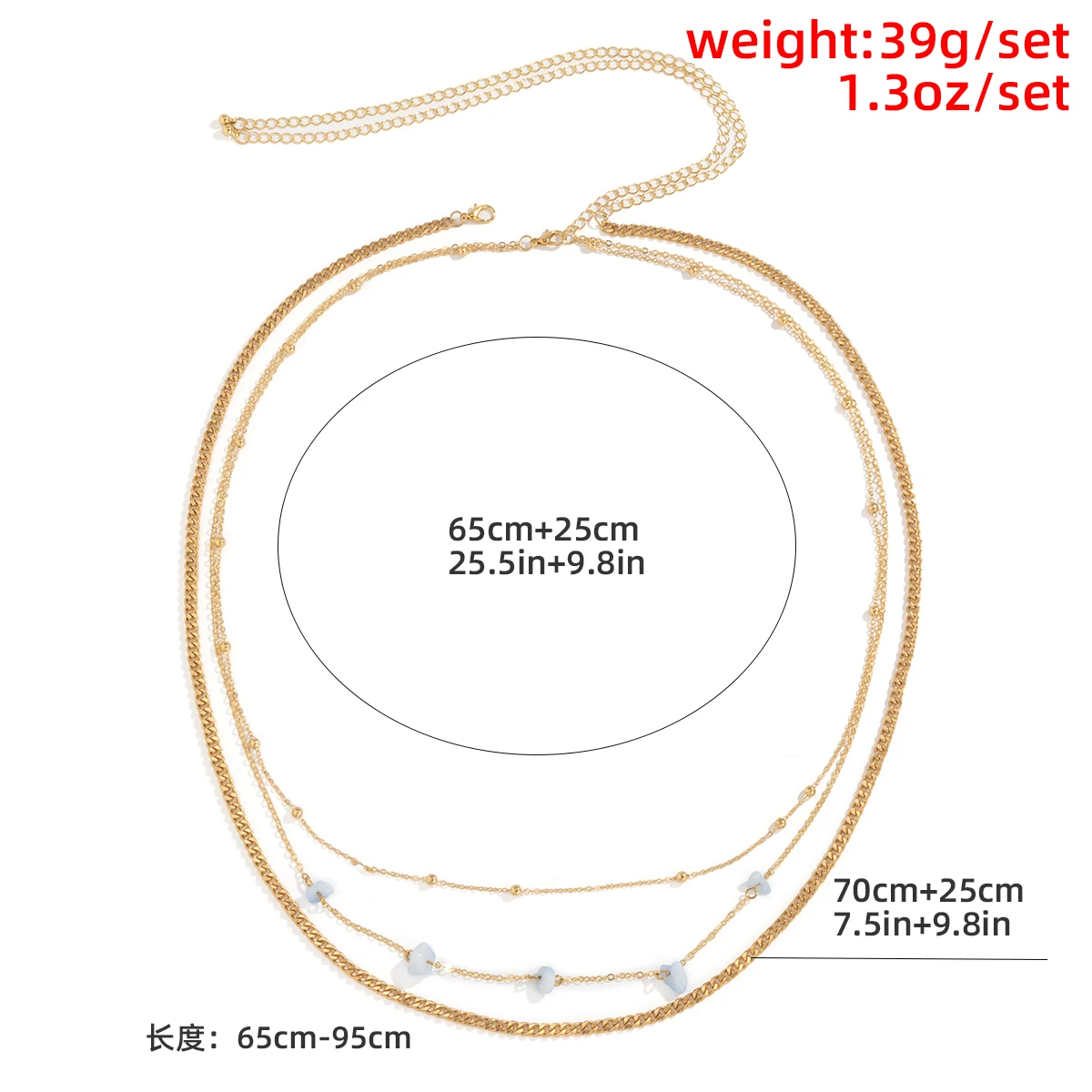 

Lacteo 3Pcs/Set Bohemian Natural Stone Belt Waist Chain For Women Jewelry Sweet Style Iron Summer Beach Body Chain Accessories