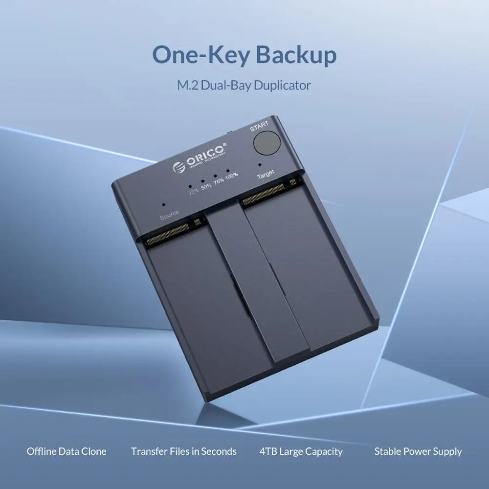 ORICO Dual Bay M.2 NVME SSD Enclosure 10Gbps Offline Clone USB C 3.1 Gen2 For M Key M/B Key NVME PCIe SSD Hard Drive Reader 4TB