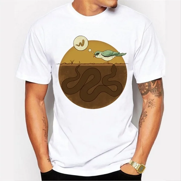 

The latest summer casual fashion Birds looking for earthworms design men 's t - shirt short - sleeved round neck Printed