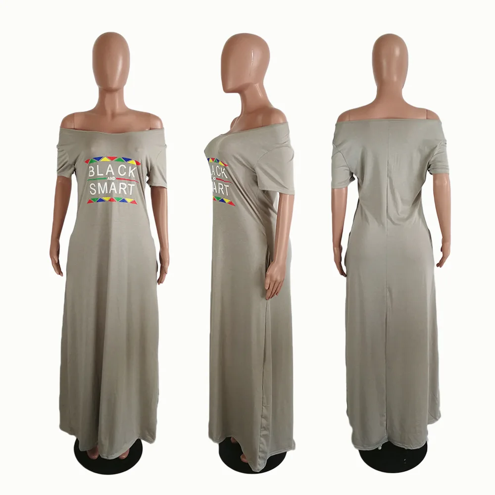 

HAOOHU 2020 Women Summer Fashion Dress Long Maxi Dress Letter Print Street Sexy Bandage Beach Night Club Party Dresses Vestido